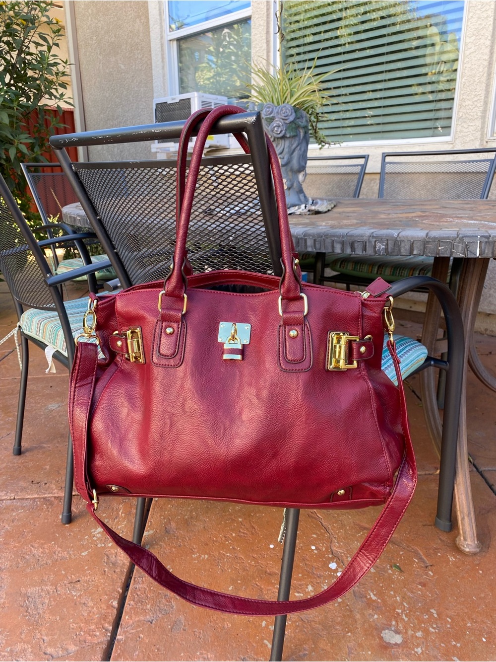 Call It Spring Burgundy Satchel with Gold Hardware